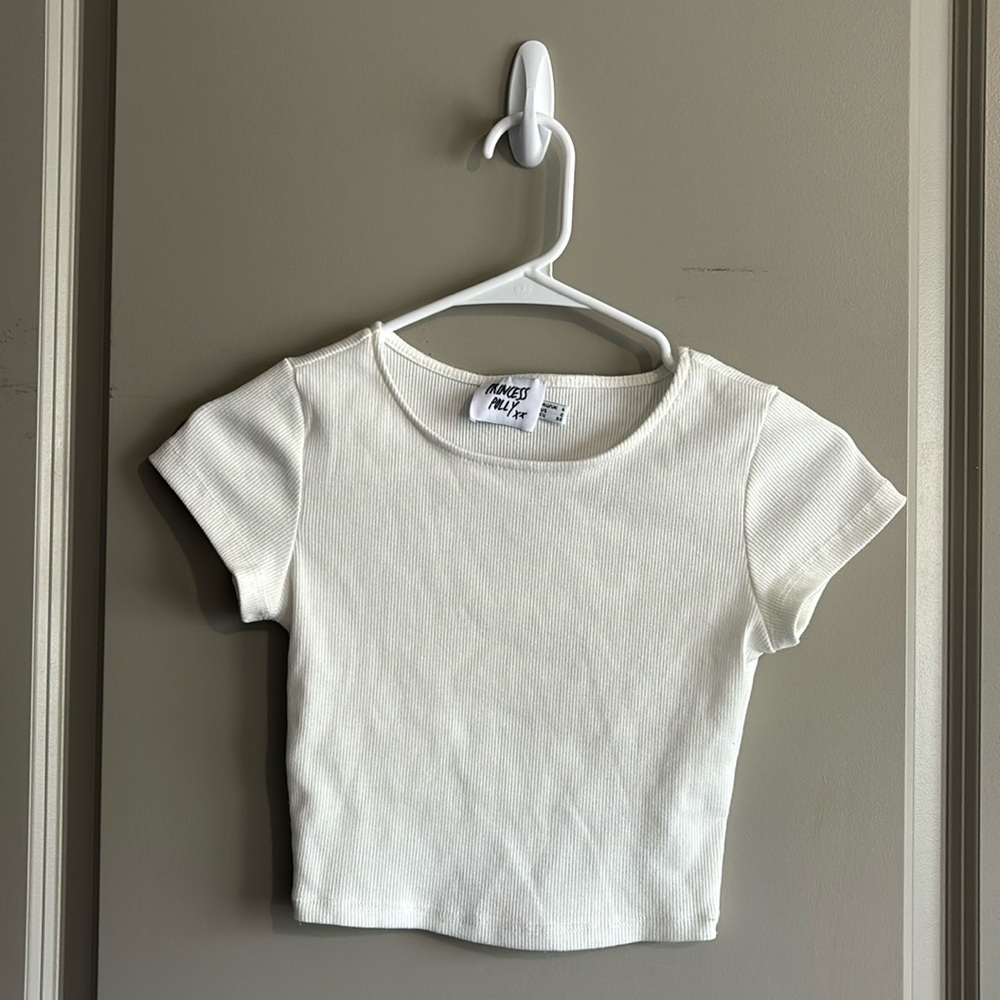 Princess Polly white ribbed crop tee